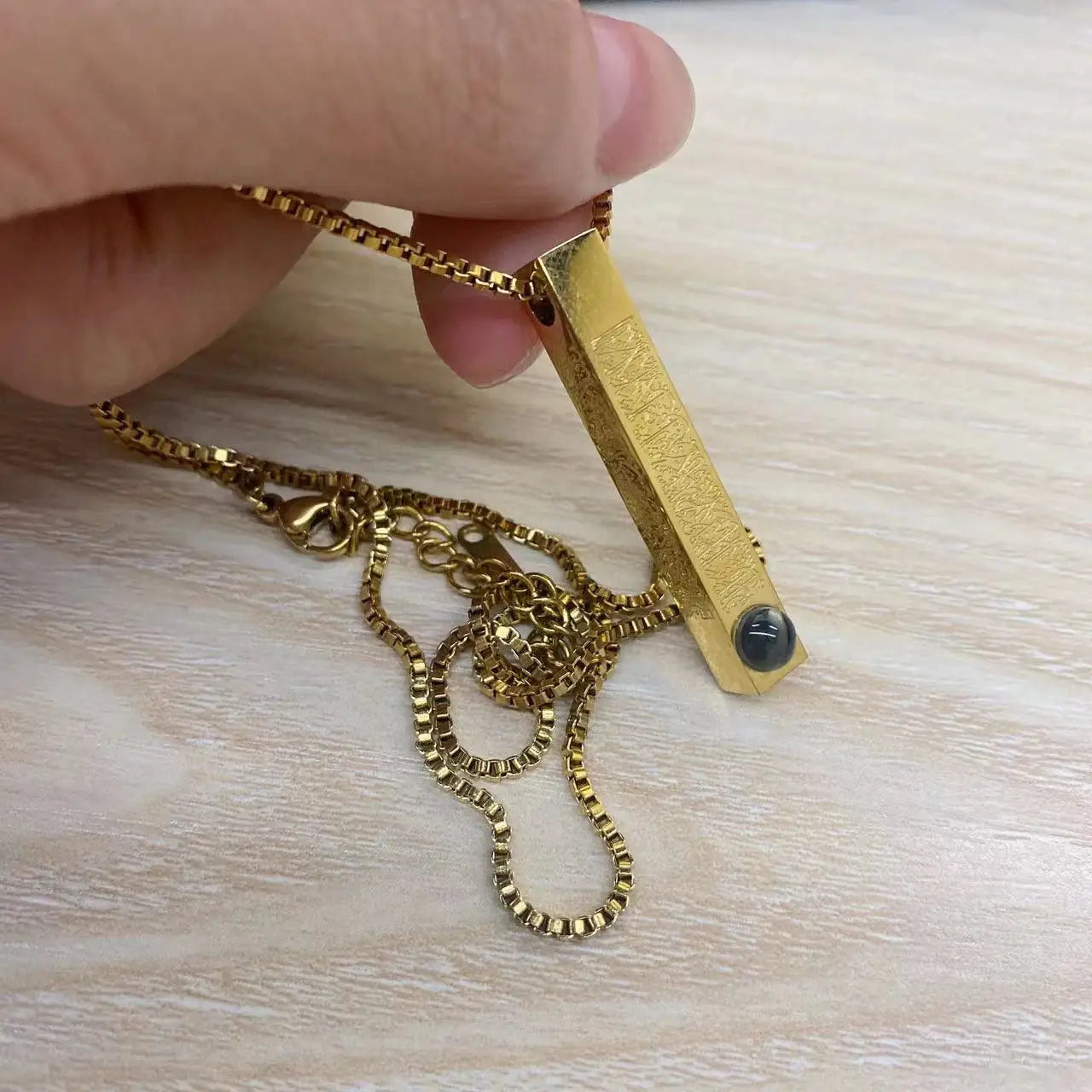 Personalized 3D Bar Necklaces Projection Photo Necklace Ayatul Kursi Islamic Arabic Jewelry For Men Women Memorial Christmas Gif