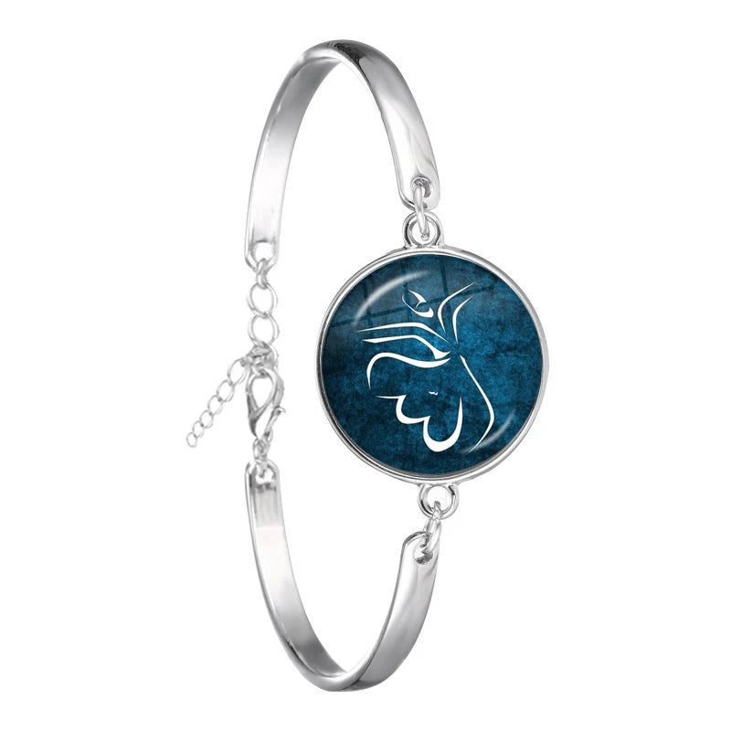 Arabic Islamic Muslim Cuff Bracelet 18mm Glass Cabochon I Love Allah Religious Charm Chain Bangle Jewelry For Woman Men Gift