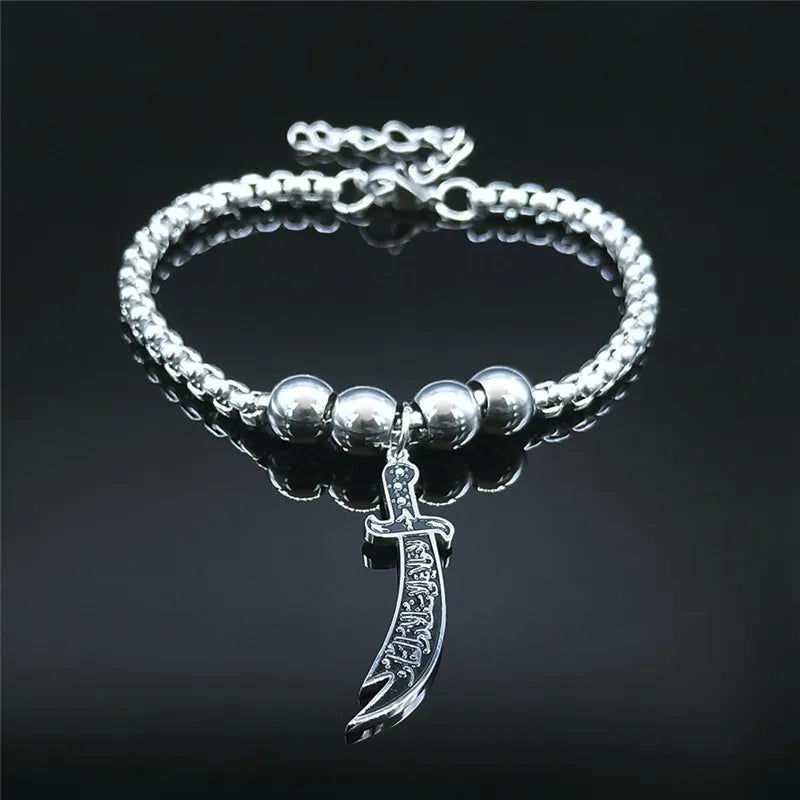 Arabic Sword Stainless Steel Necklaces Chain for Men Imam Ali Sword Muslim Islam Knife Necklace Pendant Islamic Jewelry N558S01
