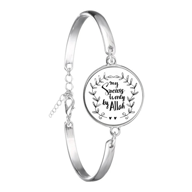 Arabic Islamic Muslim Cuff Bracelet 18mm Glass Cabochon I Love Allah Religious Charm Chain Bangle Jewelry For Woman Men Gift