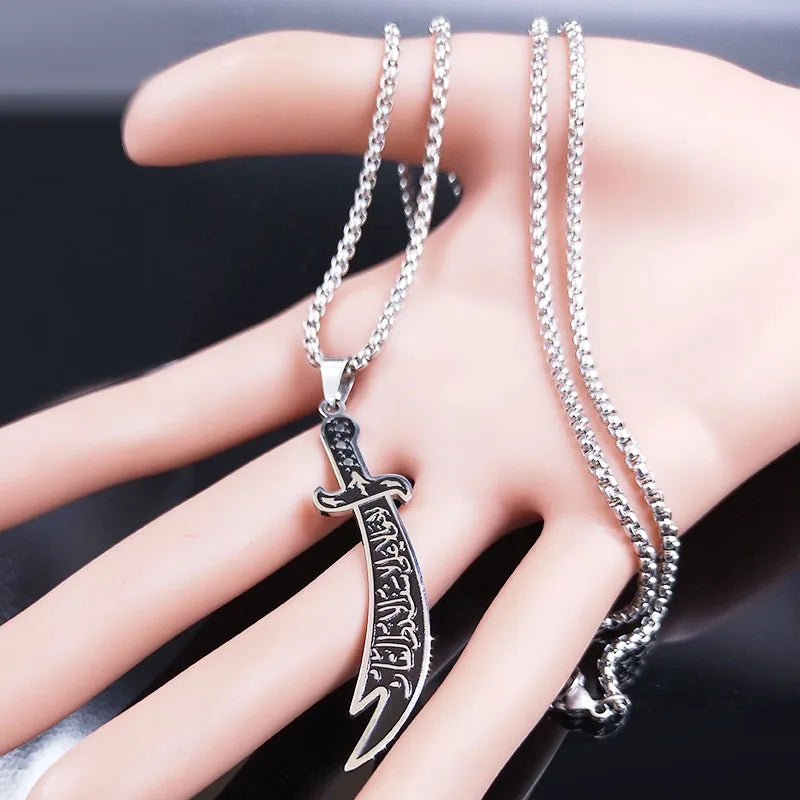 Arabic Sword Stainless Steel Necklaces Chain for Men Imam Ali Sword Muslim Islam Knife Necklace Pendant Islamic Jewelry N558S01
