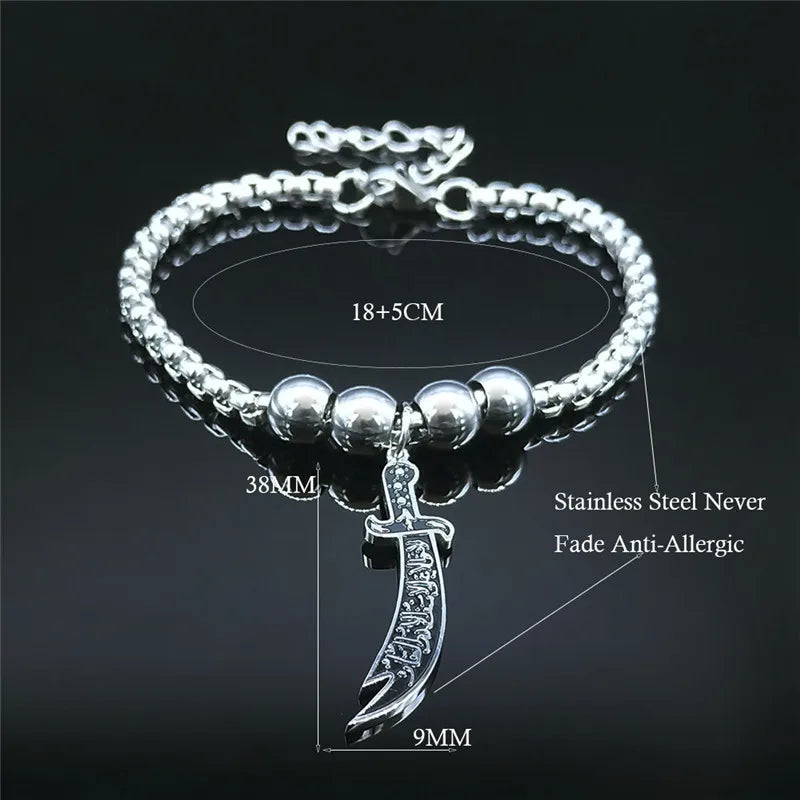 Arabic Sword Stainless Steel Necklaces Chain for Men Imam Ali Sword Muslim Islam Knife Necklace Pendant Islamic Jewelry N558S01
