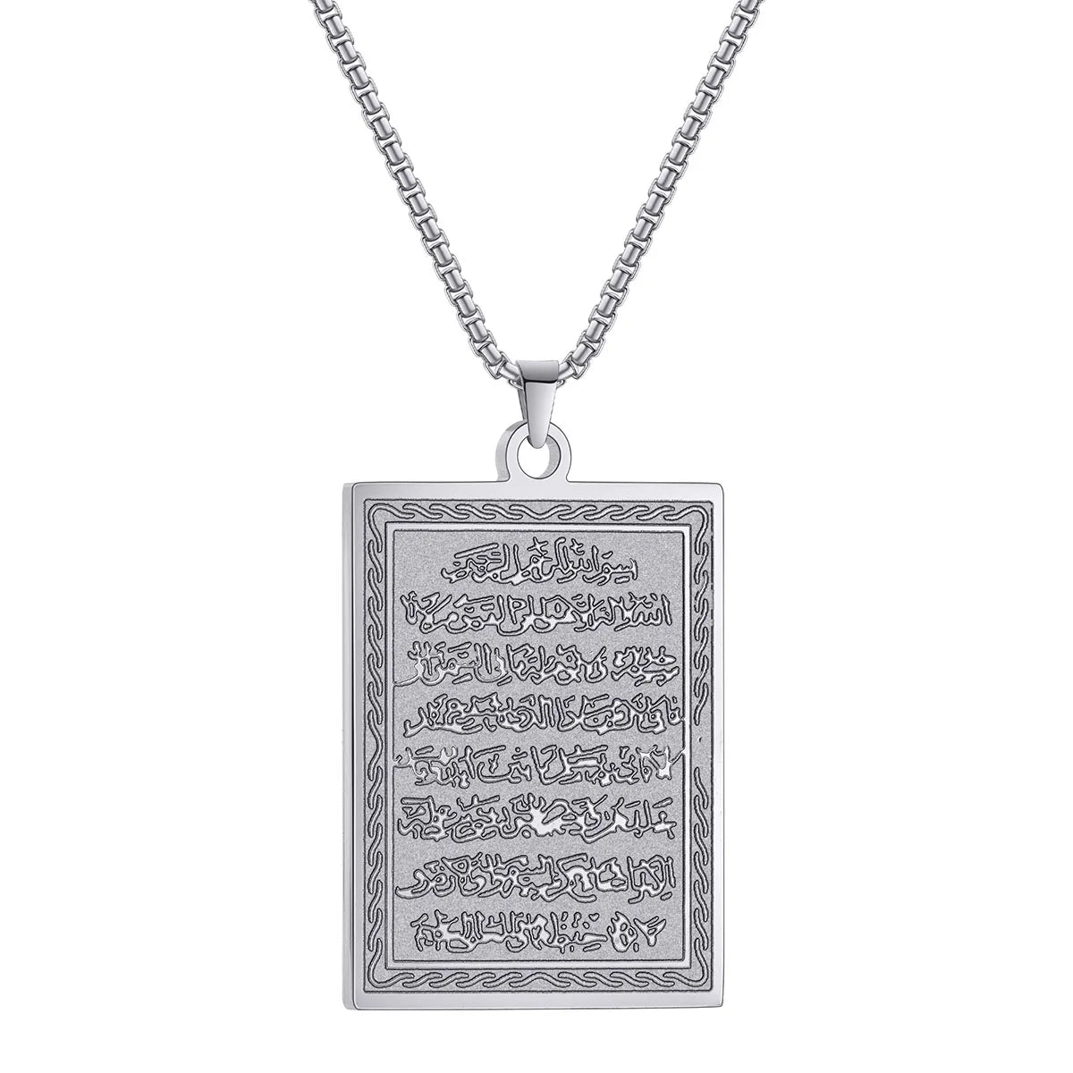 Kinitial Muslim Quran Allah Ayatul Kursi Stainless Steel Islam Pendant Necklace Men Arabic Calligraphy Jewelry Ramadan Gift