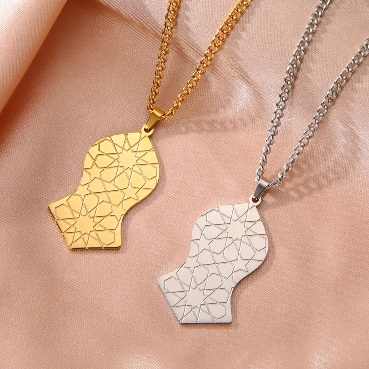 LIKGREAT Islamic Calligraphy Pendant Necklace Ayatul Kursi Stainless Steel Prophet Muhammad Nalain Jewelry Eid Gifts Wholesale
