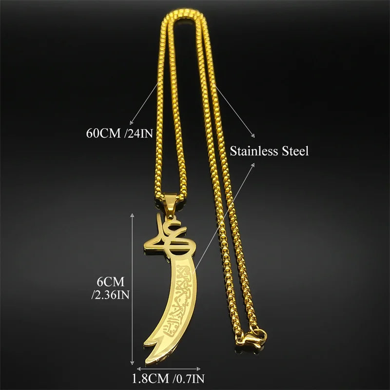 Imam Ali Zulfiqar Sword Necklace for Men Women Stainless Steel Islamic Muslim Knife Chain Jewelry Collar Hombre NZZZ729S01