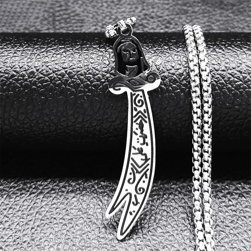 Arabic Sword Stainless Steel Necklaces Chain for Men Imam Ali Sword Muslim Islam Knife Necklace Pendant Islamic Jewelry N558S01