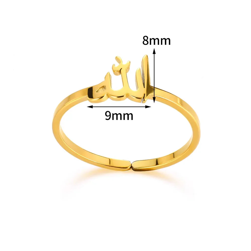 Arabic Islamic Muslim Allah Rings For Women Men Stainless Steel Gold Color Islam Religious Amulet Adjustable Ring Jewelry Gift