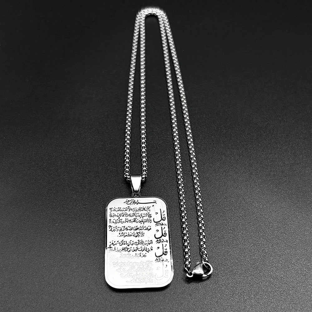Islamic Muslim Pendant Necklace for Women Men Stainless Steel Gold Color Arabic Letter Quran Geometric Medal Chain Jewelry Gift