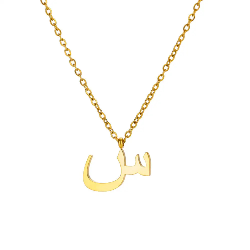 Arabic Alphabet Necklace For Women Fashion Simple Stainless Steel Letter Name Choker Necklace Lucky Amulet Muslim Female Jewelry