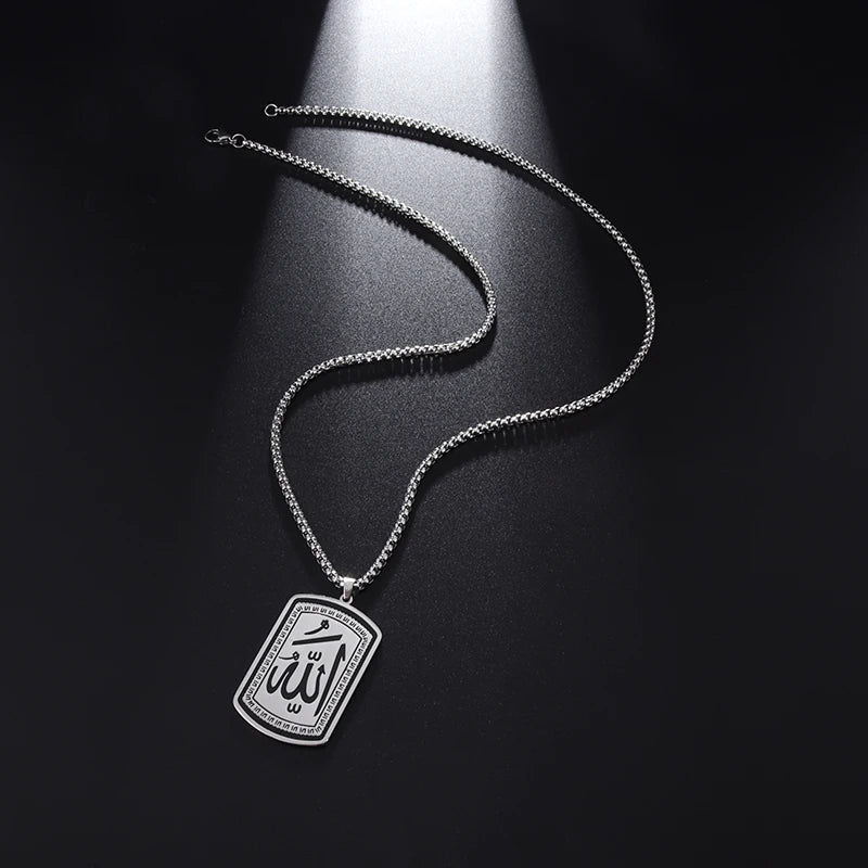 Allah Scripture Round Medal Pendant Stainless Steel Necklace Mens Islamic Jewelry Amulets Muslim Gifts