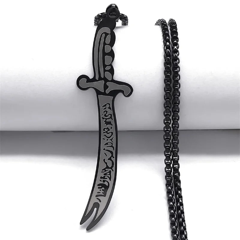Arabic Ali Sword Knife Chain Necklaces for Men Stainless Steel Gold Color Muslim Islamic Necklace Jewelry collar acero N558S02