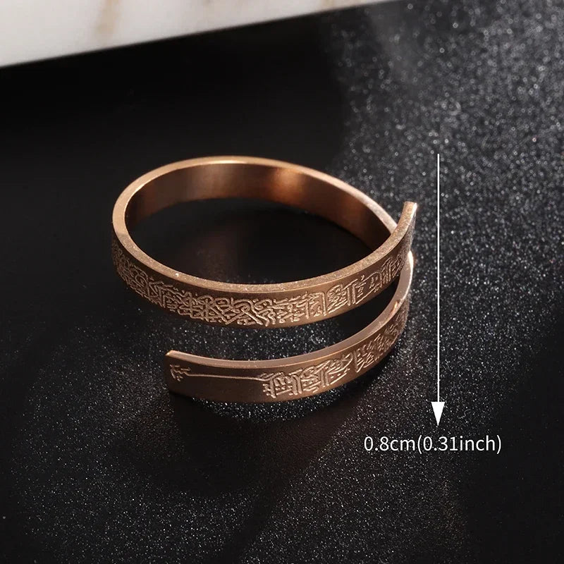 YILUOCD Ayatul Kursi Stainless Steel Ring Quran Arabian Calligraphy Religious Adjustable Rings for Women Blessing Muslim Jewelry