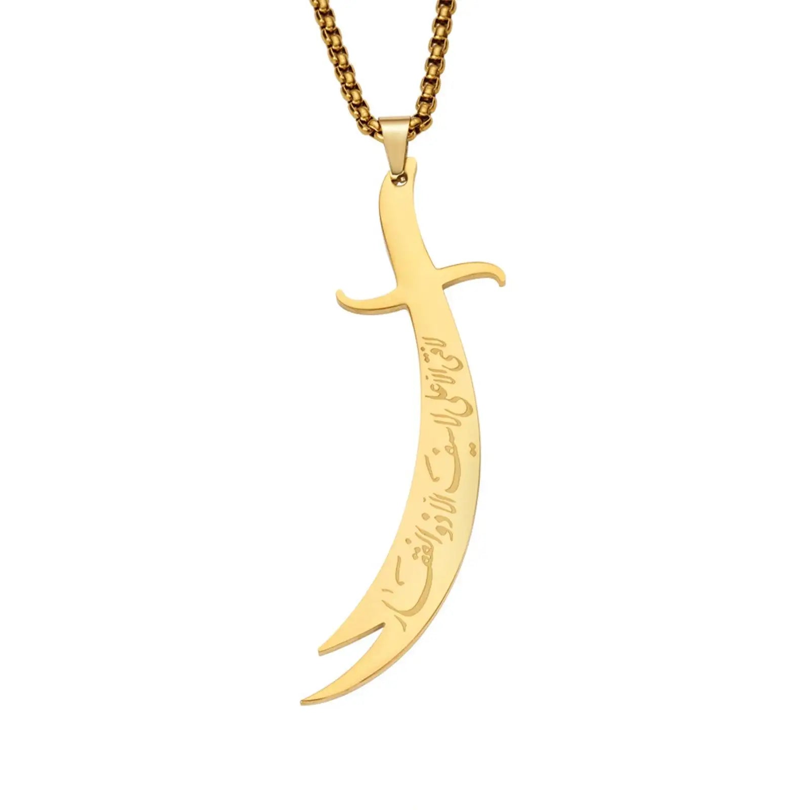 Islamic Imam Ali Zulfiqar Sword Pendant Necklace for Women Men Muslim Gifts Stainless Steel Jewelry Accessories