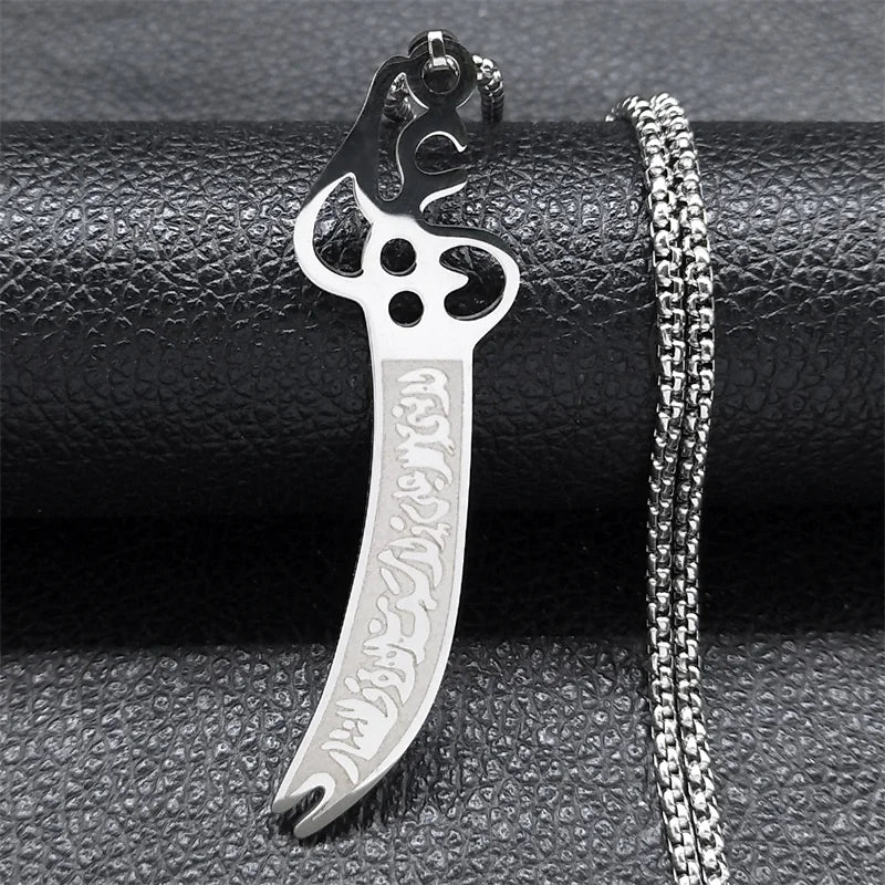Arabic Ali Sword Knife Chain Necklaces for Men Stainless Steel Gold Color Muslim Islamic Necklace Jewelry collar acero N558S02