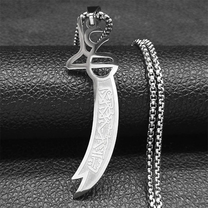 Imam Ali Zulfiqar Sword Necklace for Men Women Stainless Steel Islamic Muslim Knife Chain Jewelry Collar Hombre NZZZ729S01