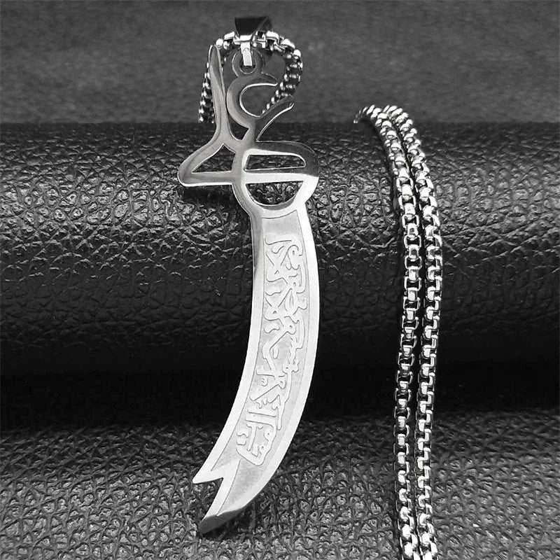 Imam Ali Zulfiqar Sword Necklace for Men Women Stainless Steel Islamic Muslim Knife Chain Jewelry Collar Hombre NZZZ729S01
