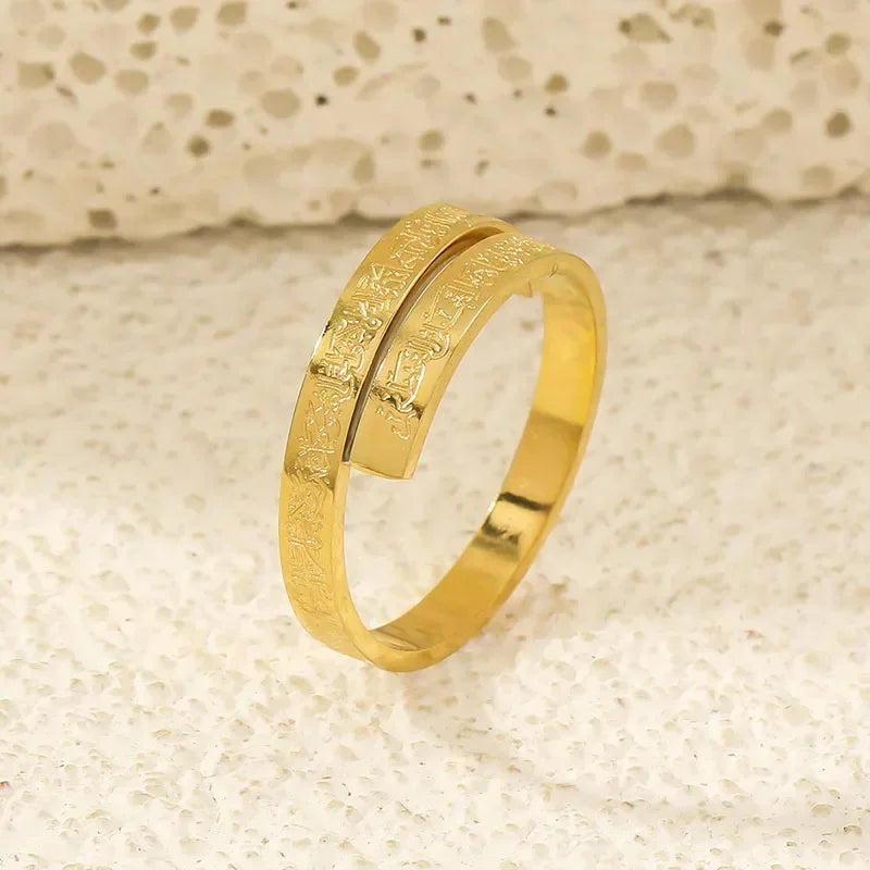 YILUOCD Ayatul Kursi Stainless Steel Ring Quran Arabian Calligraphy Religious Adjustable Rings for Women Blessing Muslim Jewelry