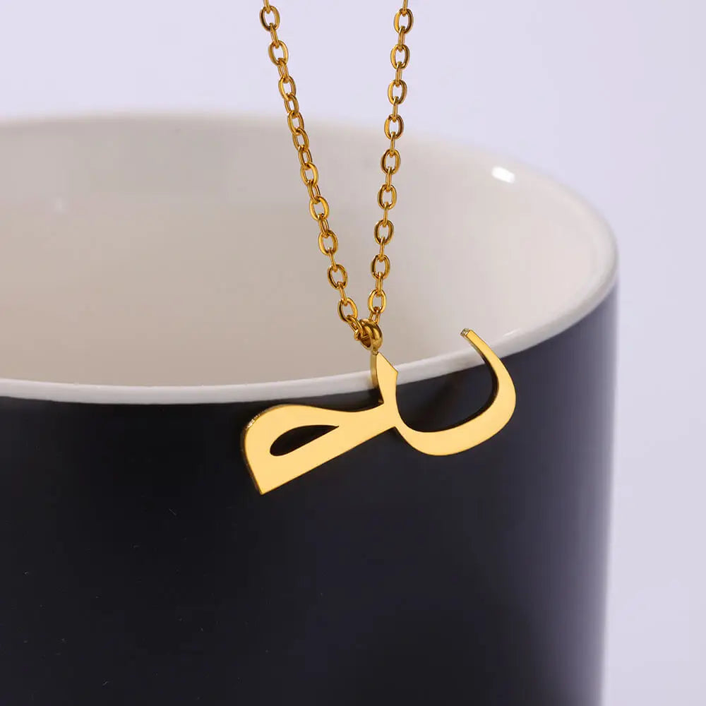 Arabic Alphabet Necklace For Women Fashion Simple Stainless Steel Letter Name Choker Necklace Lucky Amulet Muslim Female Jewelry
