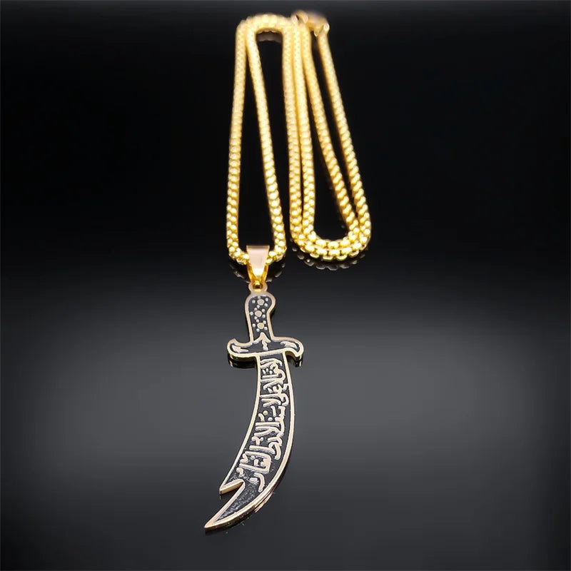 Arabic Ali Sword Knife Chain Necklaces for Men Stainless Steel Gold Color Muslim Islamic Necklace Jewelry collar acero N558S02