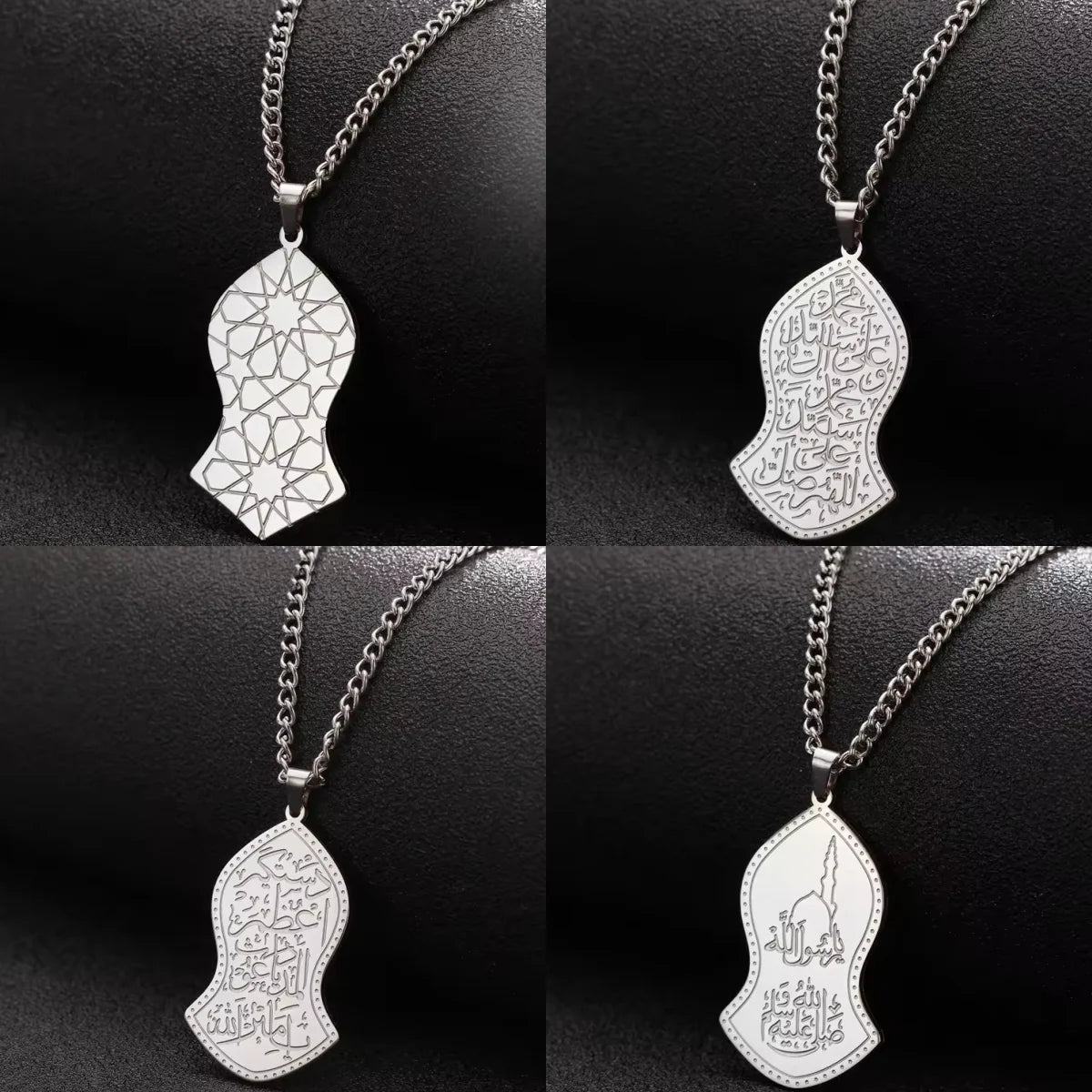 LIKGREAT Islamic Calligraphy Pendant Necklace Ayatul Kursi Stainless Steel Prophet Muhammad Nalain Jewelry Eid Gifts Wholesale