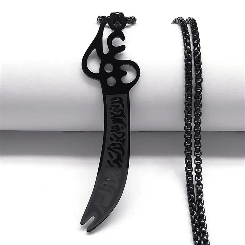 Arabic Ali Sword Knife Chain Necklaces for Men Stainless Steel Gold Color Muslim Islamic Necklace Jewelry collar acero N558S02