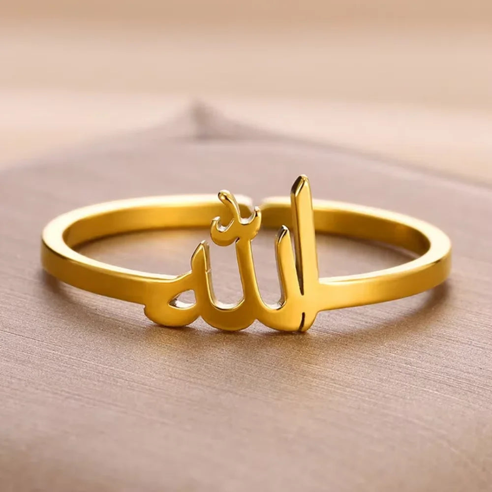 Arabic Islamic Muslim Allah Rings For Women Men Stainless Steel Gold Color Islam Religious Amulet Adjustable Ring Jewelry Gift