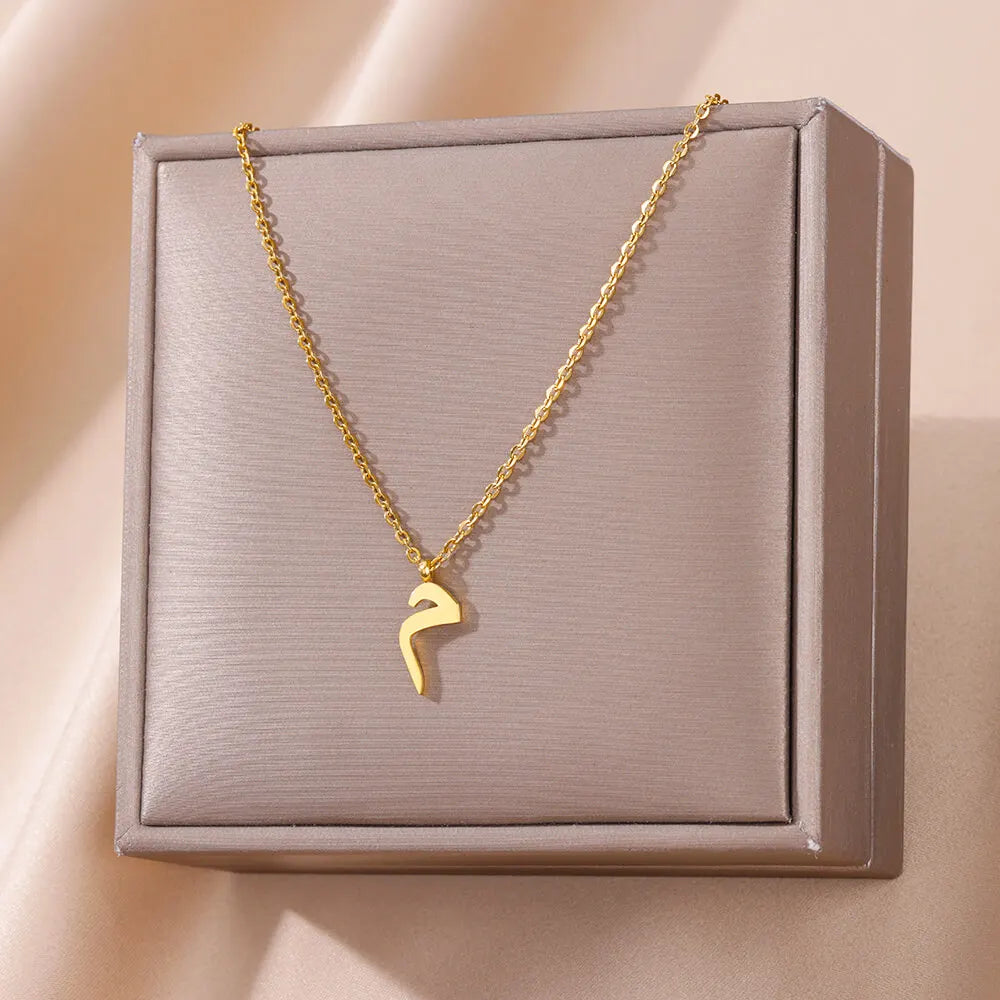 Arabic Alphabet Necklace For Women Fashion Simple Stainless Steel Letter Name Choker Necklace Lucky Amulet Muslim Female Jewelry