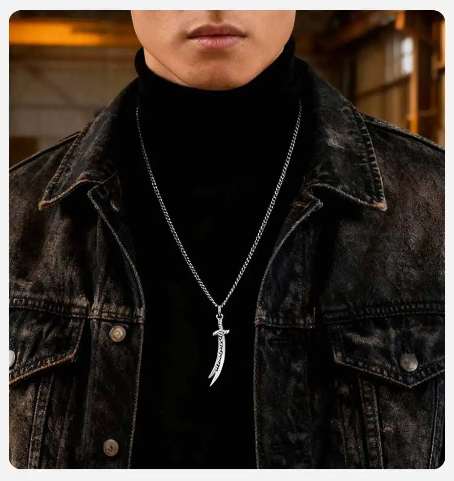 Vnox Islamic Zulfiqar Sword Pendant Necklace for Men, Stainless Steel Gold Silver Color Imam Ali Talisman Amulet Religious Gifts