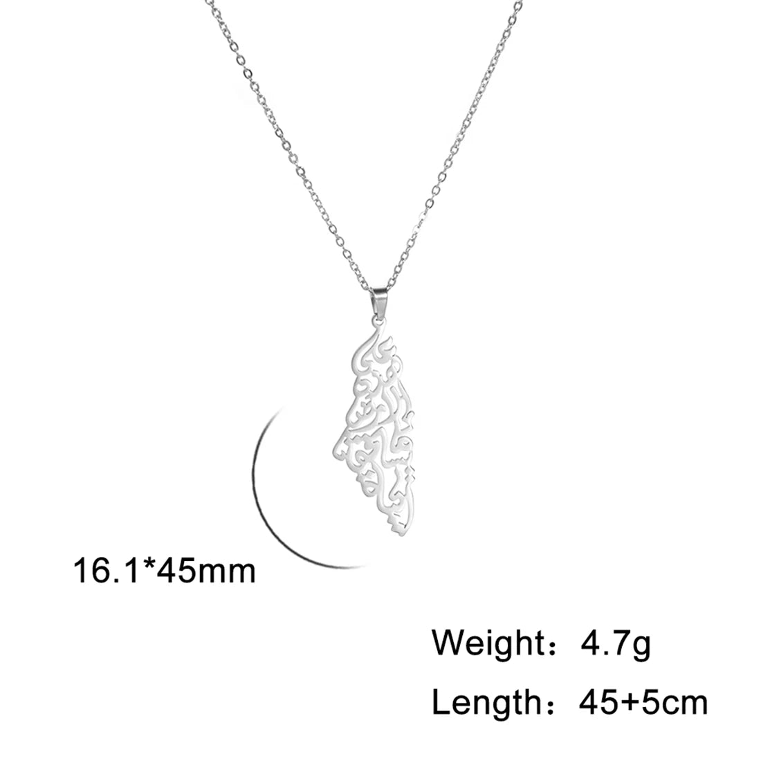 EUEAVAN Hollowed Islamic Script Necklace For Women Men Stainless Steel Palestine Israel Map Pendant Judaism Amulet Jewelry