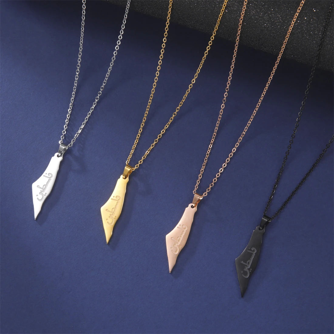 EUEAVAN Hollowed Islamic Script Necklace For Women Men Stainless Steel Palestine Israel Map Pendant Judaism Amulet Jewelry