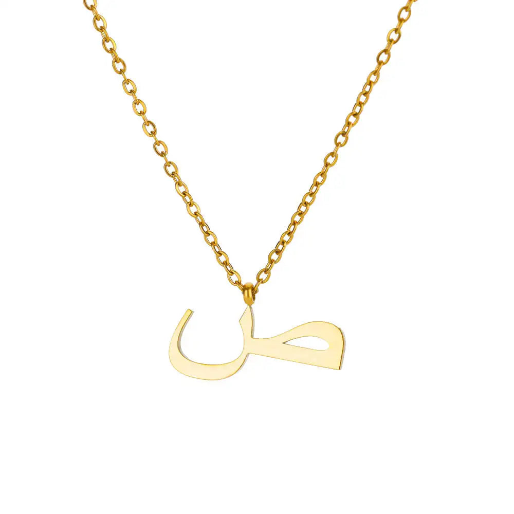 Arabic Alphabet Necklace For Women Fashion Simple Stainless Steel Letter Name Choker Necklace Lucky Amulet Muslim Female Jewelry