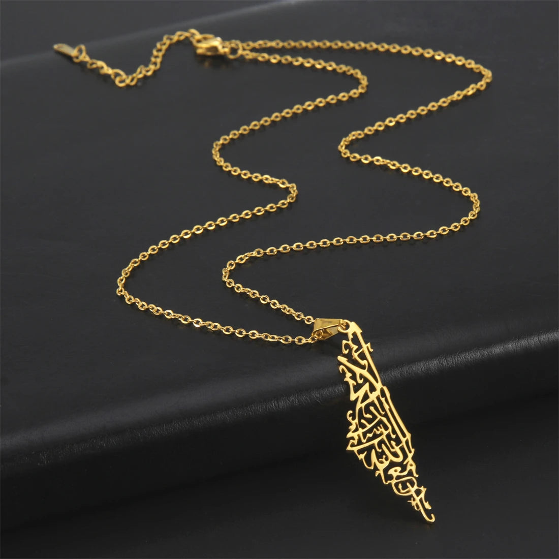 EUEAVAN Hollowed Islamic Script Necklace For Women Men Stainless Steel Palestine Israel Map Pendant Judaism Amulet Jewelry