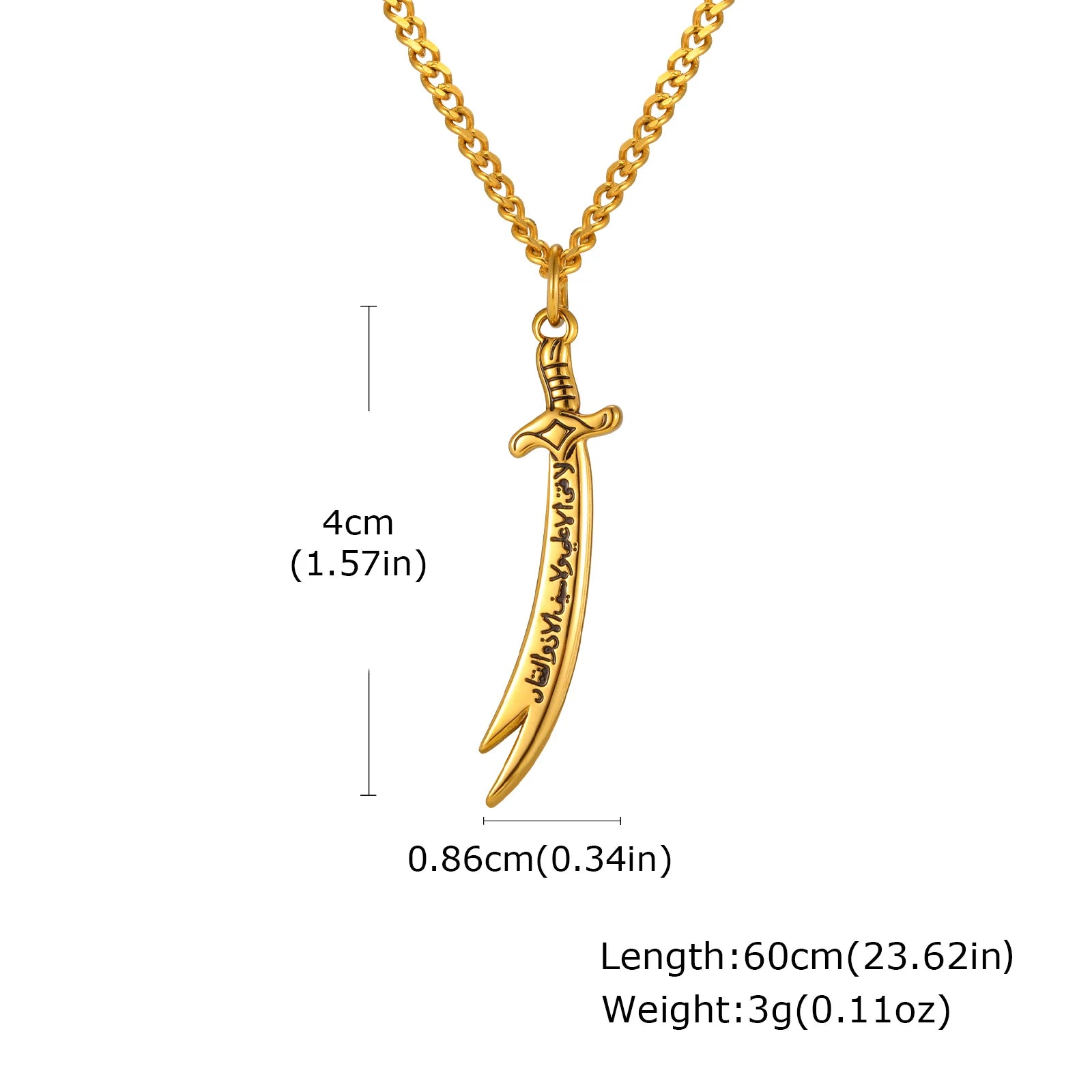 Islamic Zoleferka Sword Pendant Necklace for Men Women, Religious Amulet Stainless Steel Jewelry Gifts