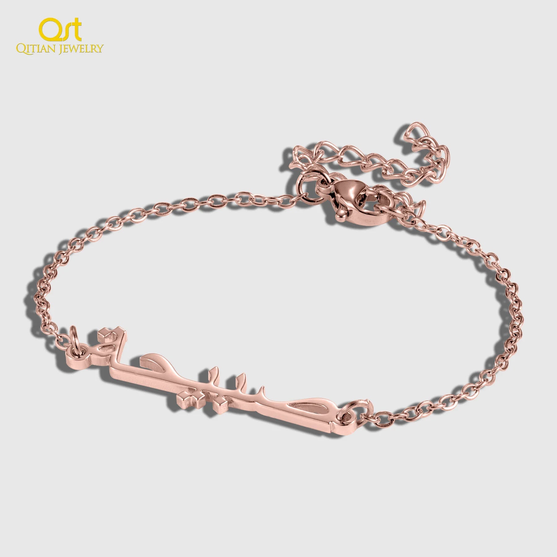Qitian Personalized Islamic Calligraphy Bracelet Custom Arabic Name Bracelet 18k Gold Plated Stainless Steel Muslim Jewelry Gift