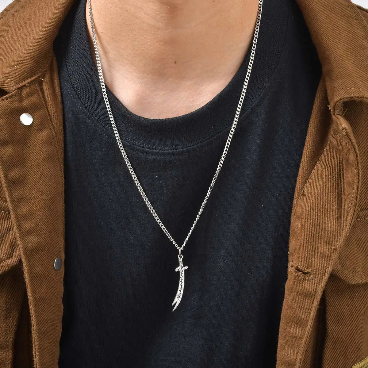 Vnox Islamic Zulfiqar Sword Pendant Necklace for Men, Stainless Steel Gold Silver Color Imam Ali Talisman Amulet Religious Gifts