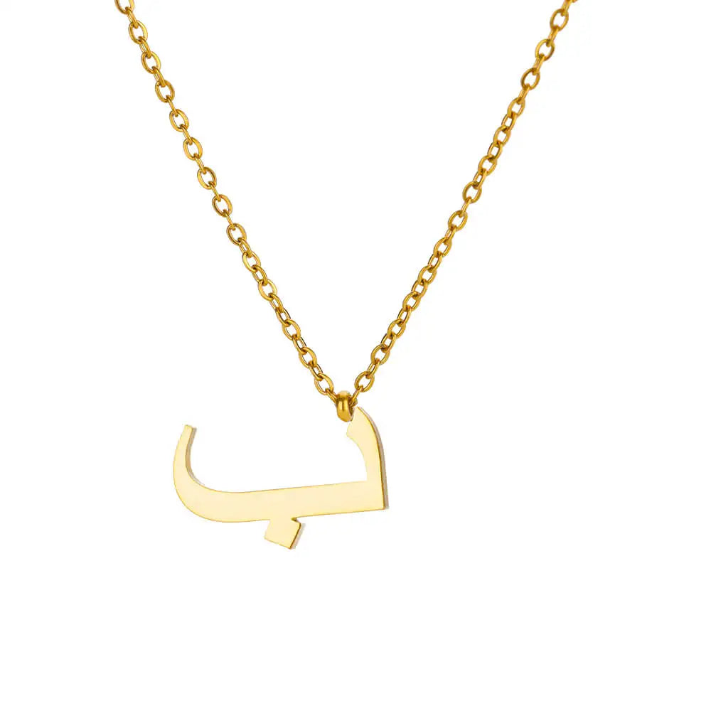 Arabic Alphabet Necklace For Women Fashion Simple Stainless Steel Letter Name Choker Necklace Lucky Amulet Muslim Female Jewelry