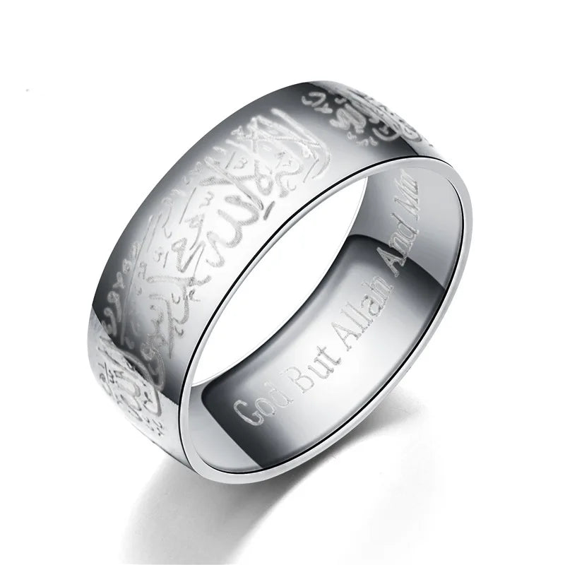 Trendy Titanium Steel Quran Messager Rings Muslim Religious Islamic Words Arabic God Ring For Men Women