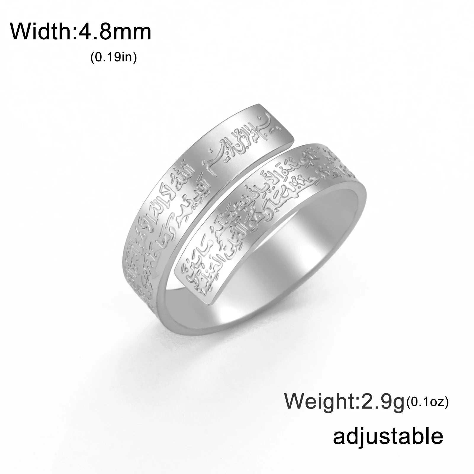 LIKGREAT Arabian Calligraphy Prayer Ring Islamic Ayatul Kursi Allah Mohammad Ring Stainless Steel Quran Blessing Jewelry Gift