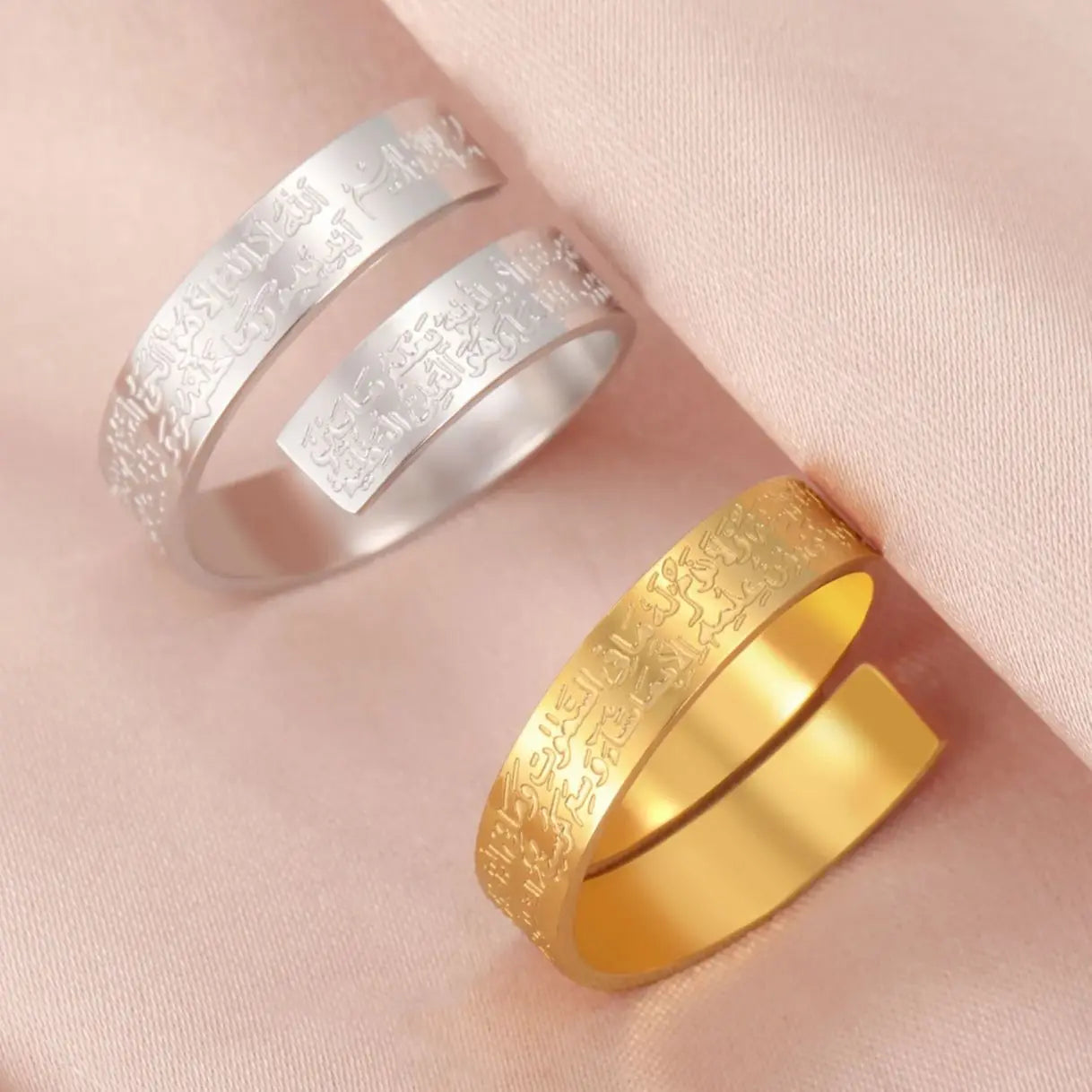 LIKGREAT Arabian Calligraphy Prayer Ring Islamic Ayatul Kursi Allah Mohammad Ring Stainless Steel Quran Blessing Jewelry Gift