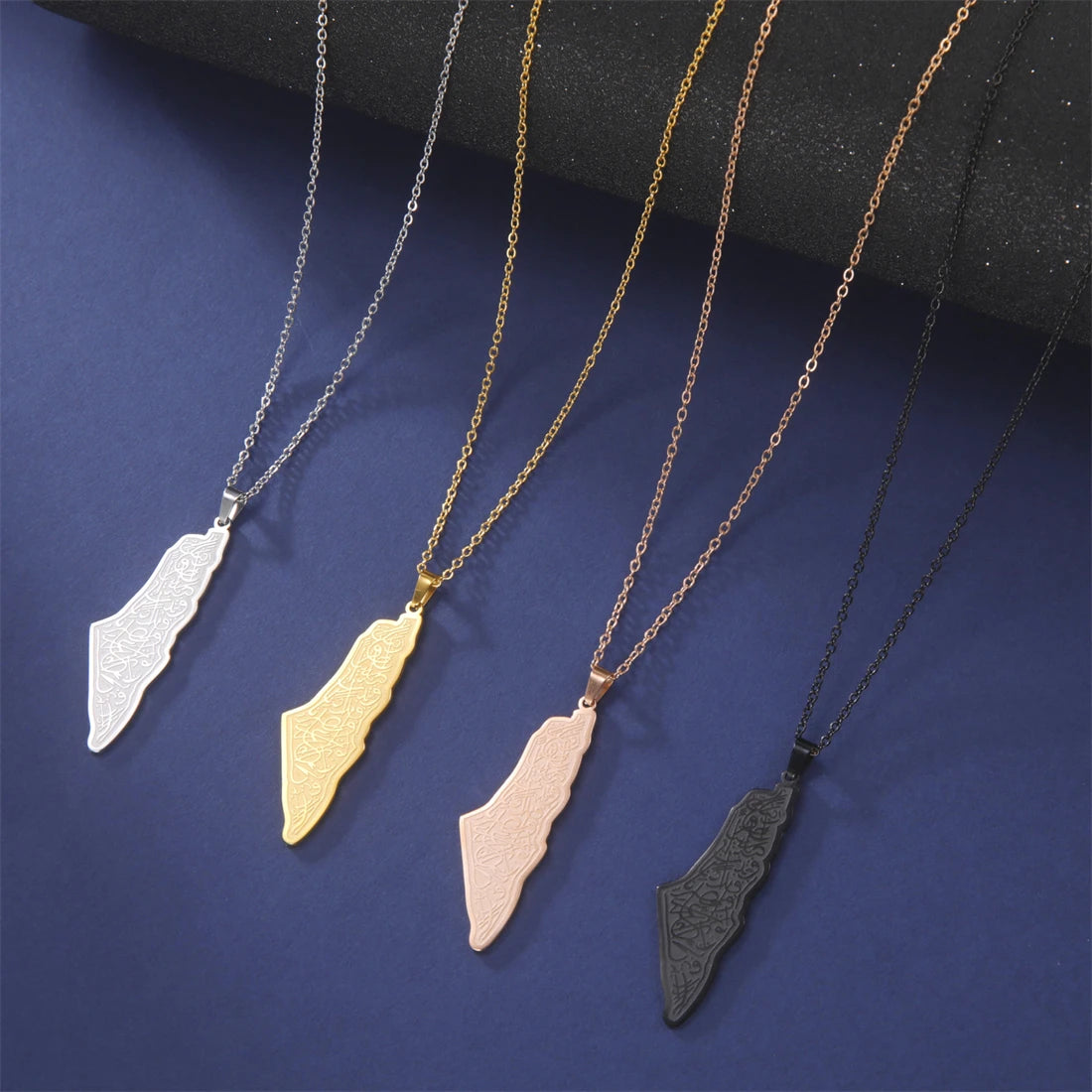 EUEAVAN Hollowed Islamic Script Necklace For Women Men Stainless Steel Palestine Israel Map Pendant Judaism Amulet Jewelry