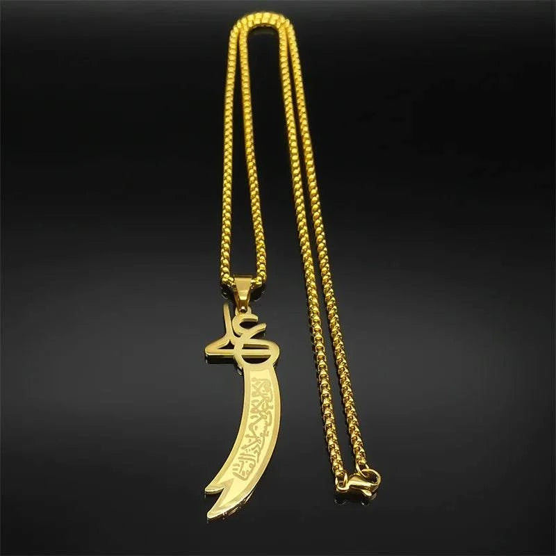 Imam Ali Zulfiqar Sword Necklace for Men Women Stainless Steel Islamic Muslim Knife Chain Jewelry Collar Hombre NZZZ729S01