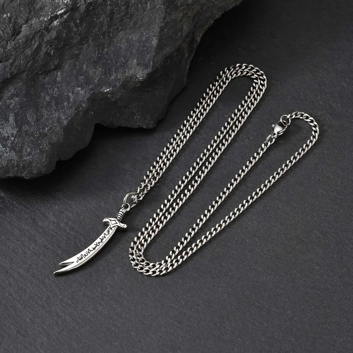 Vnox Islamic Zulfiqar Sword Pendant Necklace for Men, Stainless Steel Gold Silver Color Imam Ali Talisman Amulet Religious Gifts