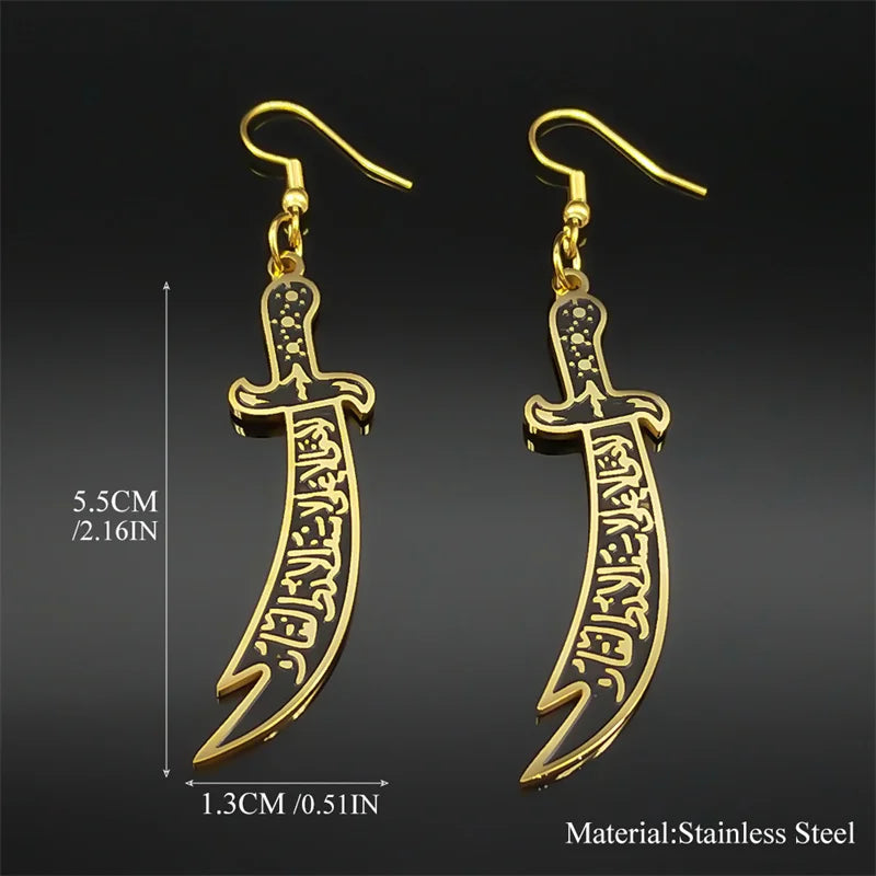 Arabic Imam Ali Zulfiqar Sword Earring Drop for Women Stainless Steel Muslim Islam Knife Islamic Dangle Earrings Jewelry