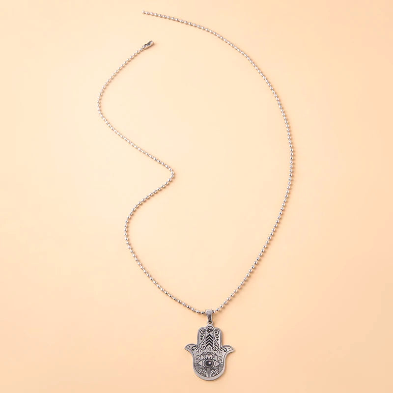Stainless Steel Hamsa Hand Necklace Muslim Hand of Fatima Pendant Necklaces For Women Men Arabic Amulet Jewelry