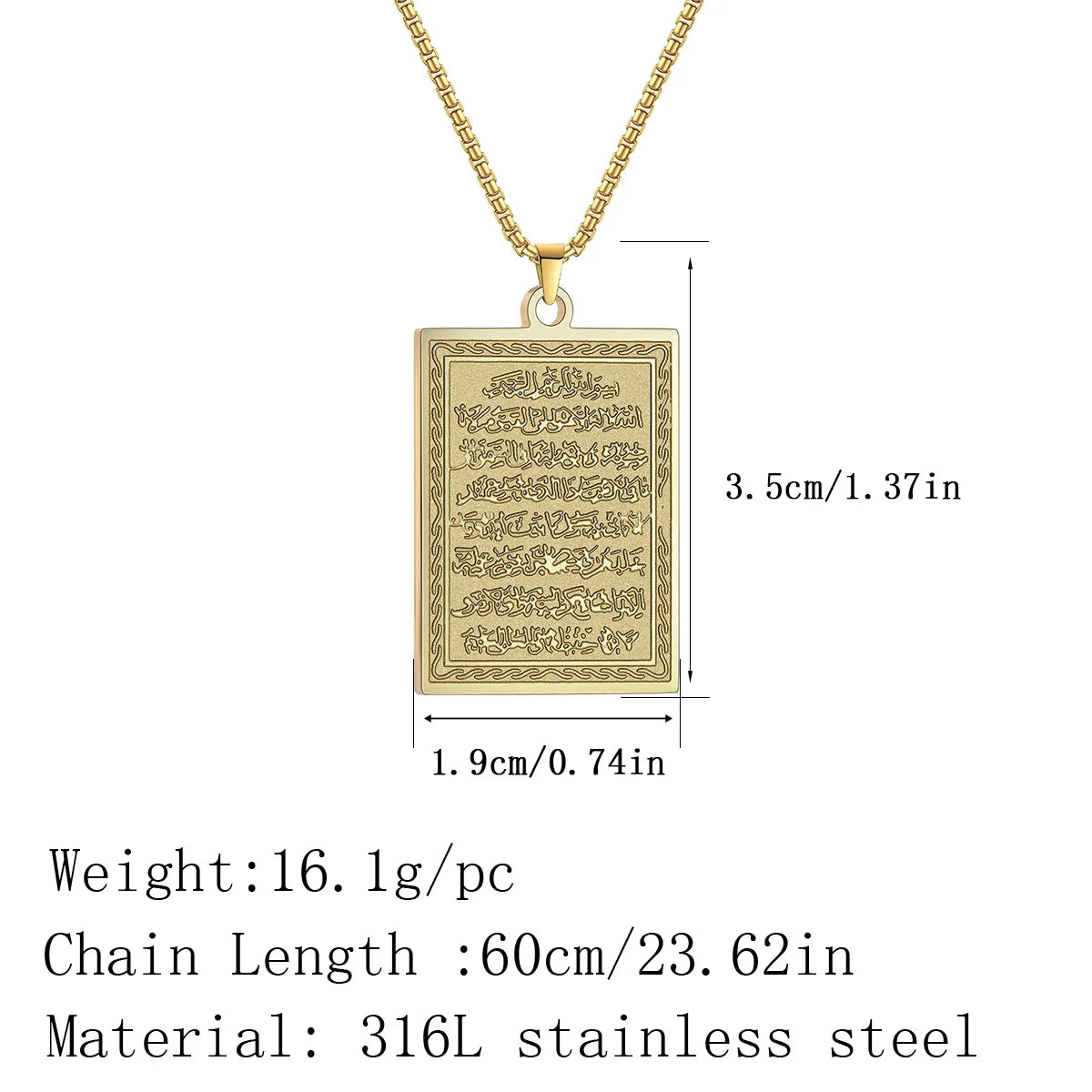 Kinitial Muslim Quran Allah Ayatul Kursi Stainless Steel Islam Pendant Necklace Men Arabic Calligraphy Jewelry Ramadan Gift
