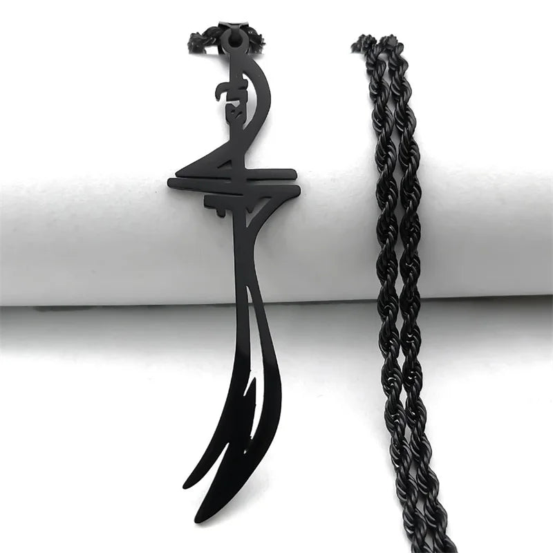 Imam Ali Arabic Sword Stainless Steel Necklaces for Men Gold Color Zulfiqar Necklace Jewelry Collares Largos N2657S01