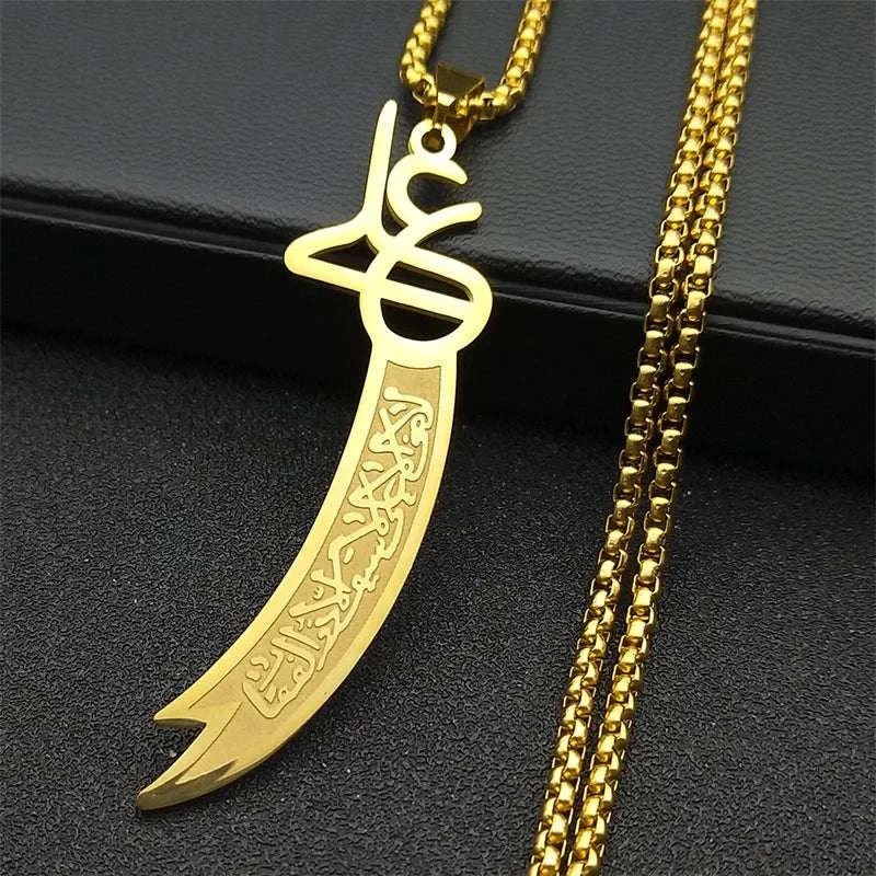 Imam Ali Zulfiqar Sword Necklace for Men Women Stainless Steel Islamic Muslim Knife Chain Jewelry Collar Hombre NZZZ729S01