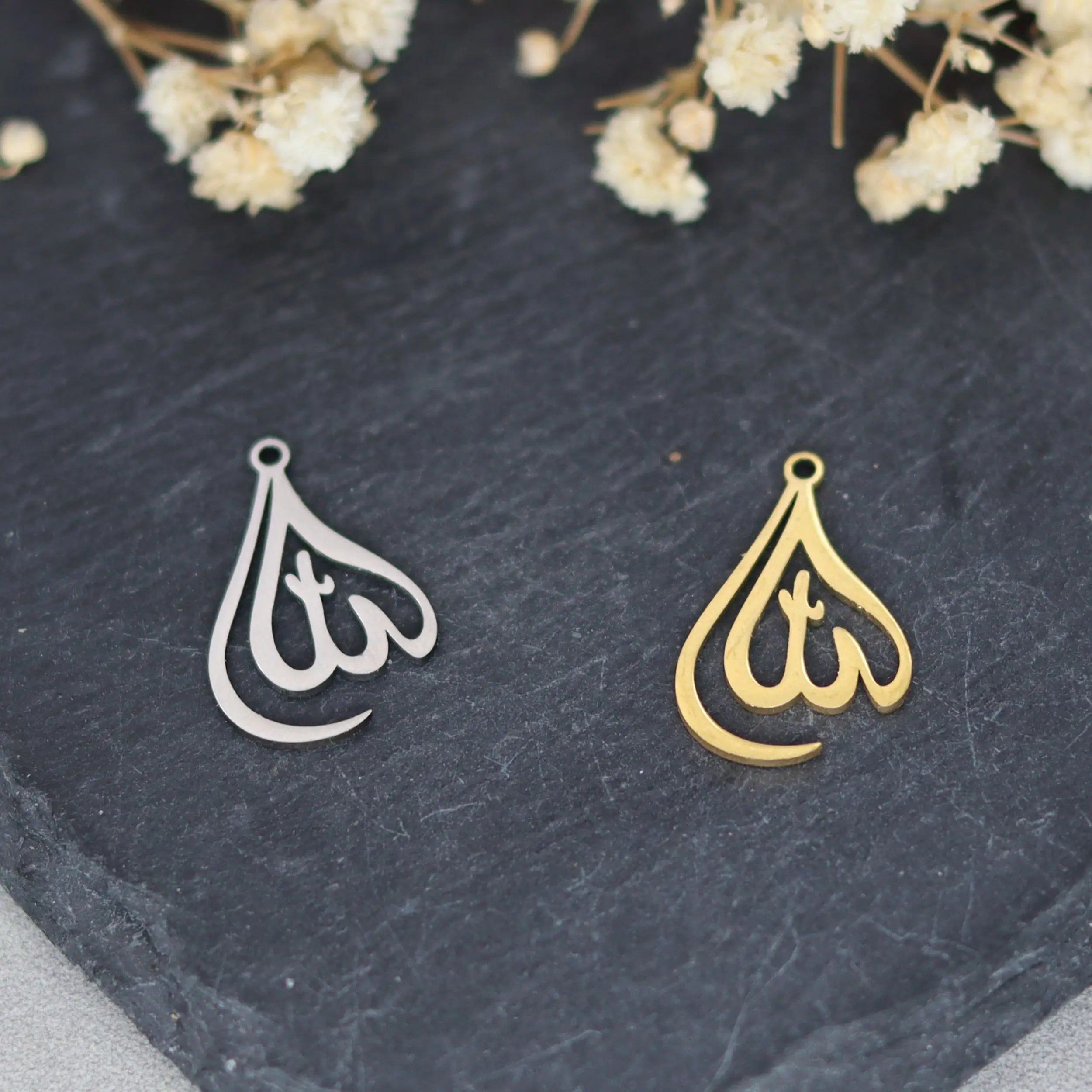 3pcs Classic Arabic God Allah Charms Stainless Steel Pendant DIY Craft Earrings Necklace Jewelry Making Islamic Muslim Accessory