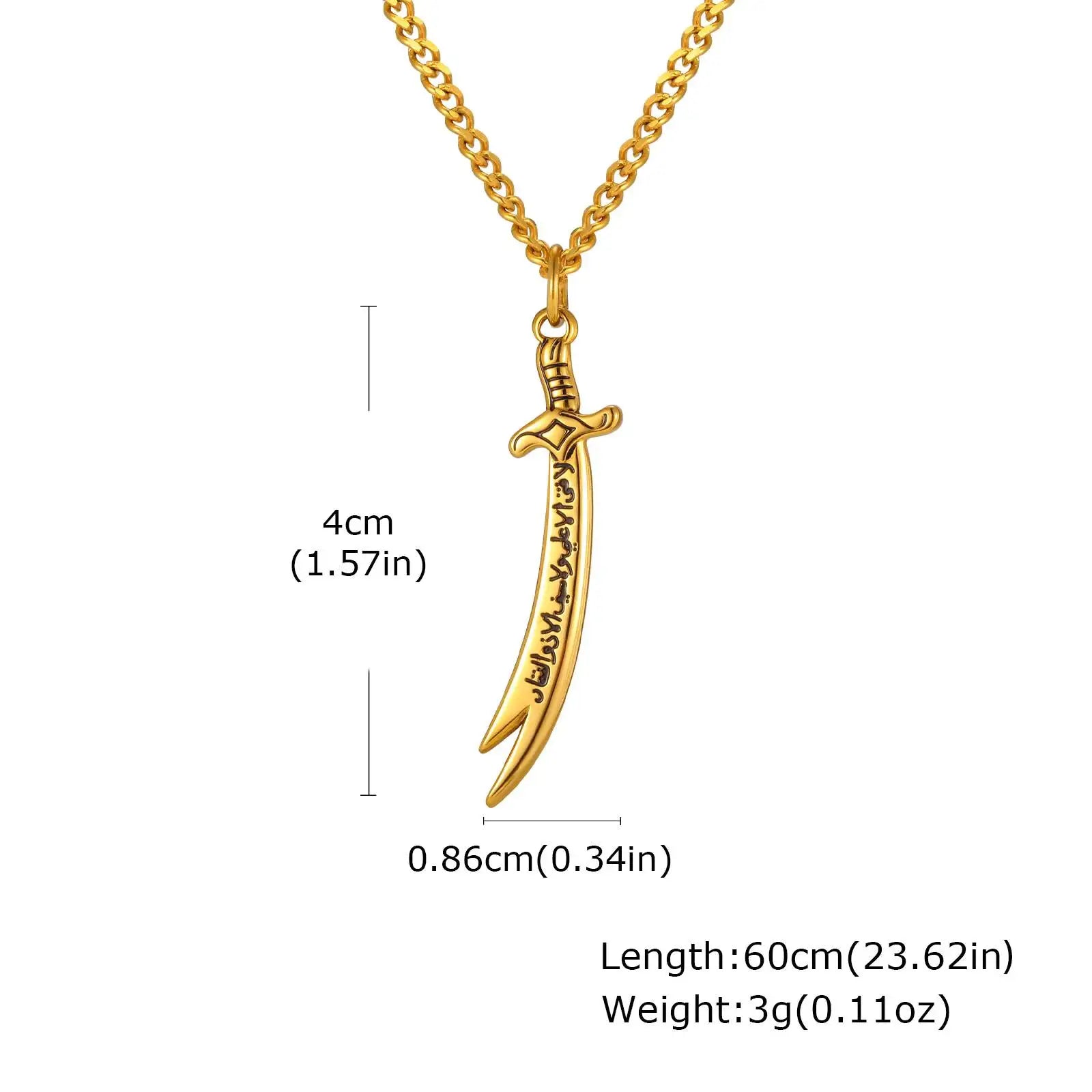 Vnox Islamic Zulfiqar Sword Pendant Necklace for Men, Stainless Steel Gold Silver Color Imam Ali Talisman Amulet Religious Gifts