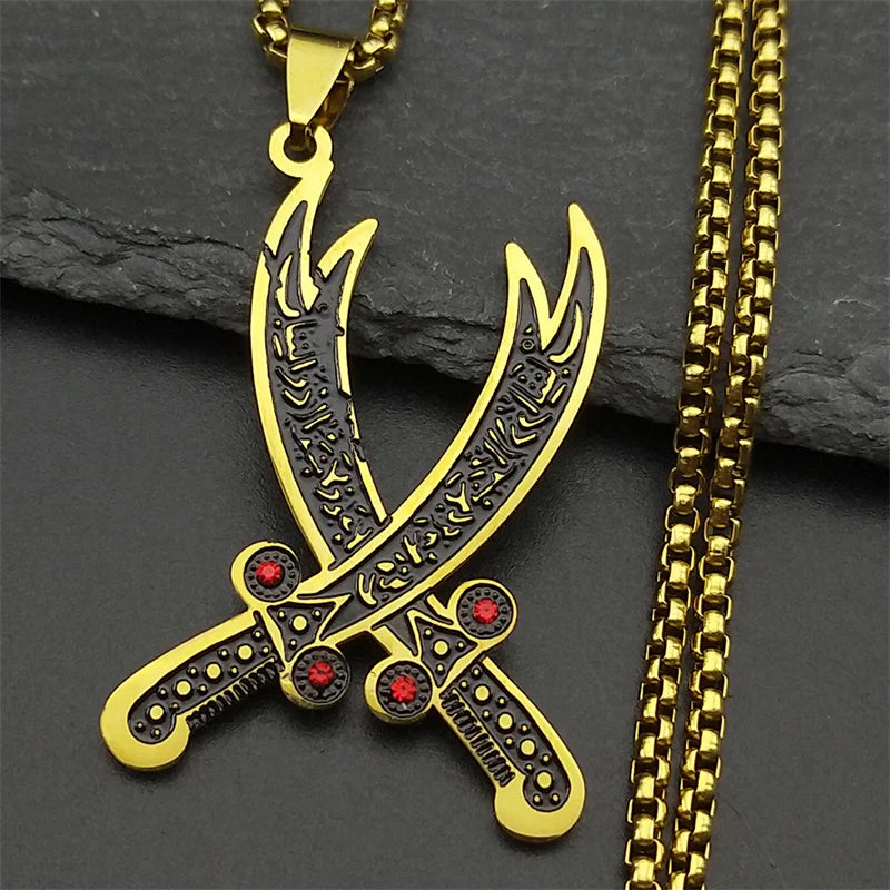 Arabic Sword Stainless Steel Necklaces Chain for Men Imam Ali Sword Muslim Islam Knife Necklace Pendant Islamic Jewelry N558S01